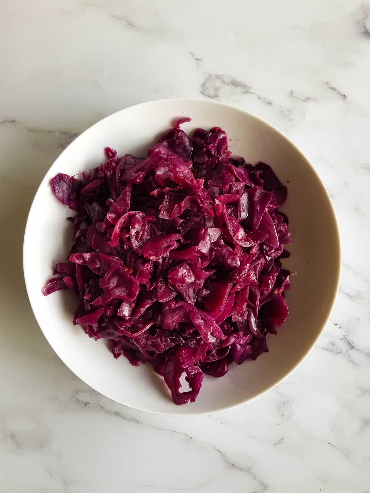 Slow cooked red cabbage in a bowl.